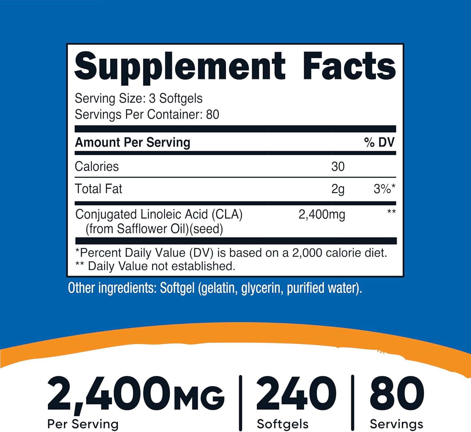 Nutricost CLA (Conjugated Linoleic Acid) 2,400mg, 240 Softgels - Gluten Free, Non-GMO, 800mg Per Softgel (2 Bottles)