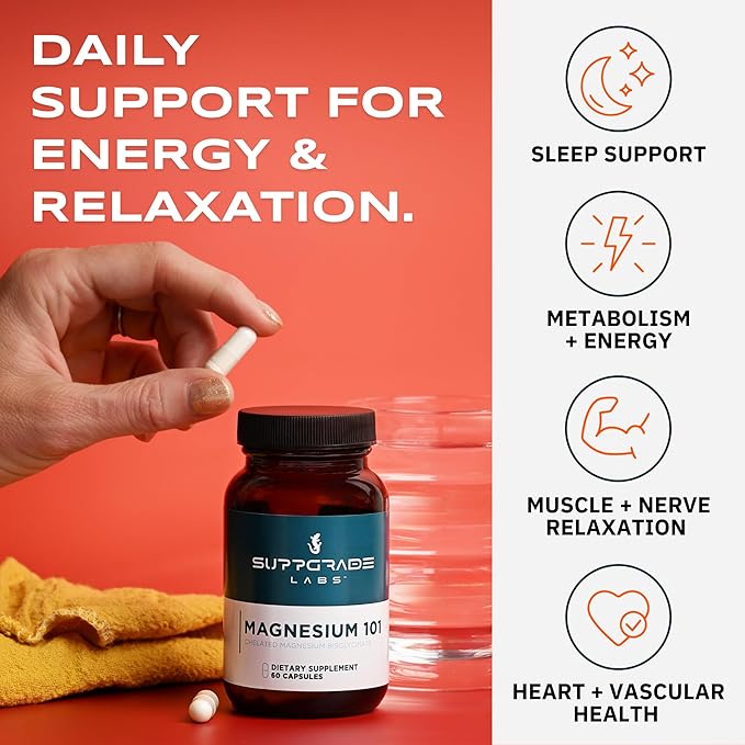 Magnesium 101 by Dave Asprey | Daily Support for Sleep, Metabolism, Relaxation, & Heart Health | 300 mg Chelated Magnesium Bisglycinate | High Absorption Magnesium | 30 Day Supply