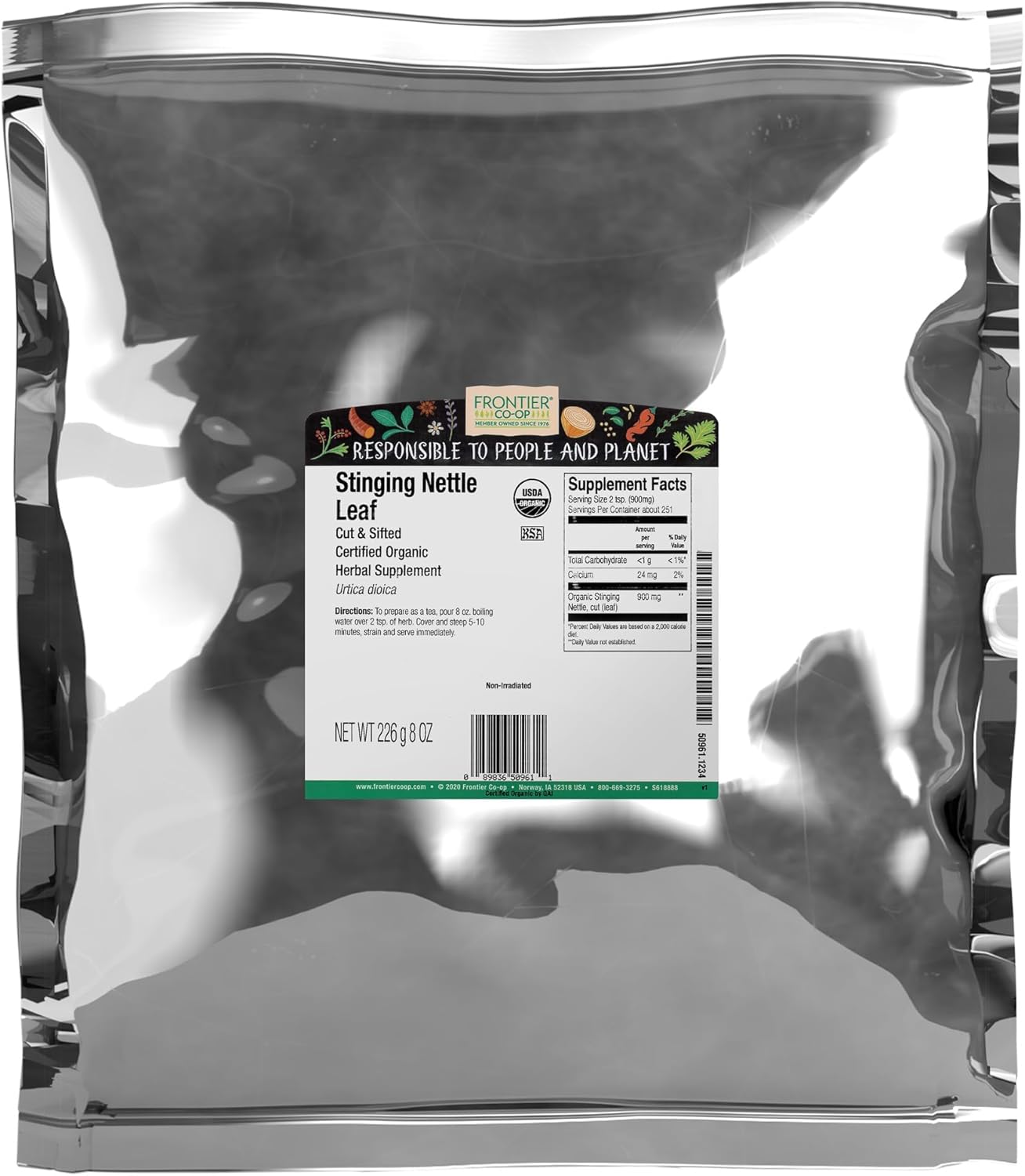 Frontier Co-op Organic Stinging Nettle Leaf, 1lb Bulk Bag, Cut & Sifted - Ideal for Making Nettle Tea, Kosher Certified