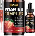 Vitamin B Complex Liquid Drops, B Vitamins Complex Supplement with B1, B2, B3, B5 B6, B7, B9 & Methyl B12 Drops for Adults & Kids, Vegan, Strawberry Flavor