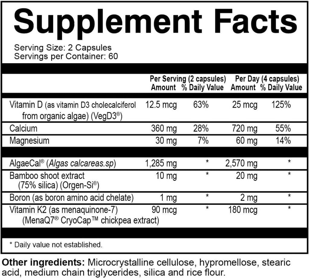 NatureCity True-Osteo Plant-Based Supplement for Bone Strength | AlgaeCal Calcium & Magnesium, Plant-Based Vitamin D3, Vitamin K2, Silicon| Gentle on Stomach (360 Capsules)