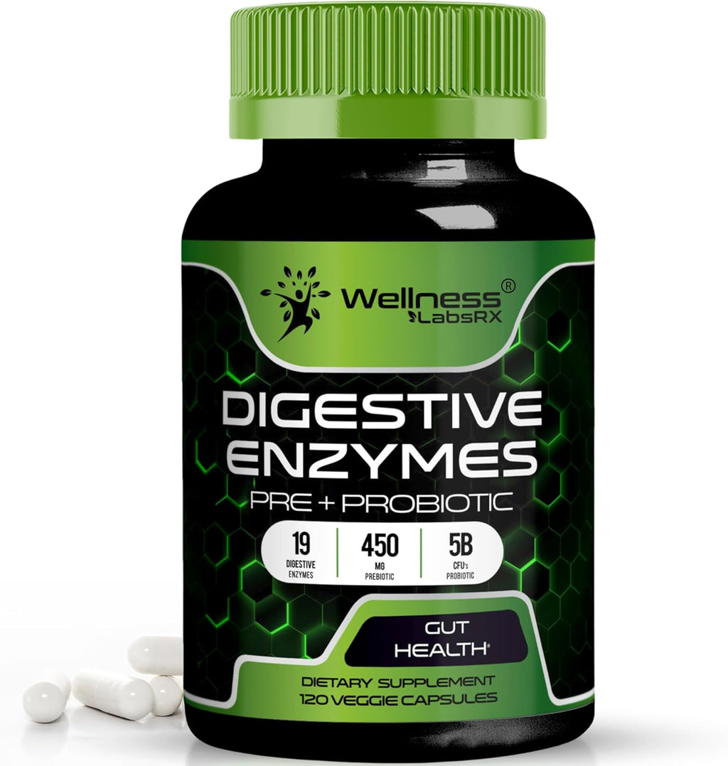 Digestive Enzymes with Probiotics and Prebiotics, 450mg, 5 Billion CFUs - Pure Super Digestion Capsules - Digestive Enzymes for Women & Men Support Digestion & Gut Health - 120 Count