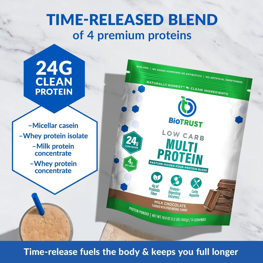 BioTrust Low Carb Protein Powder – Delicious Whey & Casein Blend from Grass-Fed Hormone Free Cows – Non GMO, Gluten Free (Chocolate)