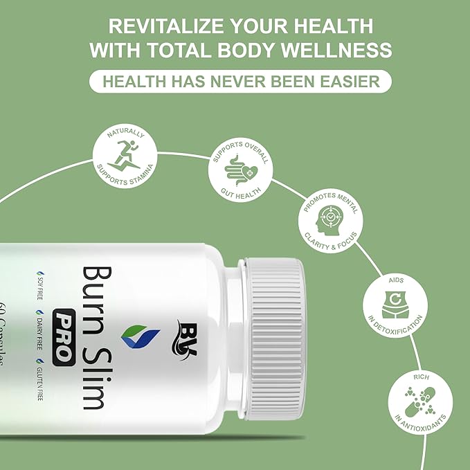 BLUE VIBE Burn Slim Pro Capsules, BurnSlim Advanced Maximum Strength Overall Health & Wellness Support Supplement, Burn Slim Premium All Natural Daily Health Support Formula (2 Pack - 120 Capsules)
