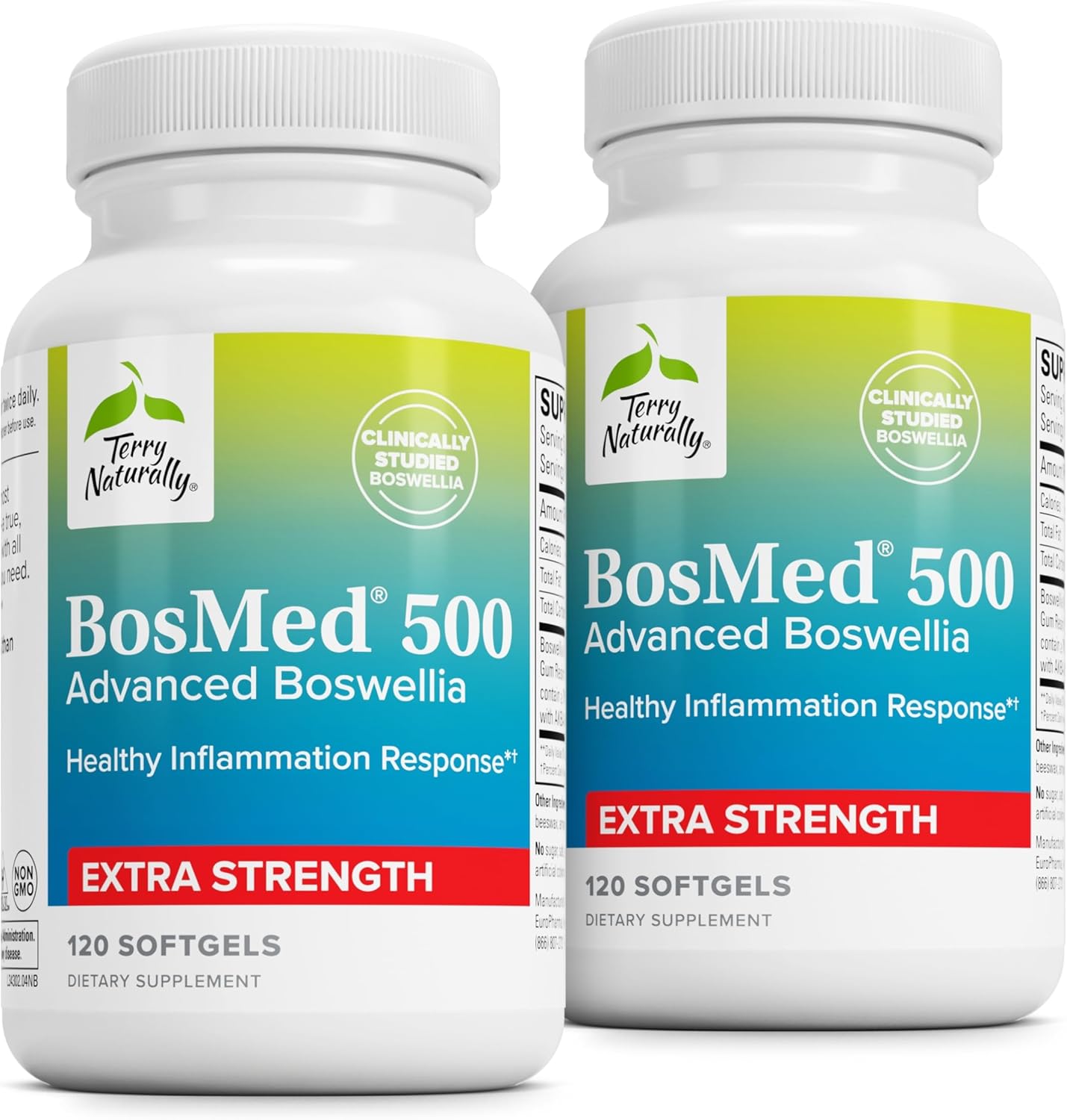 Terry Naturally BosMed 500 Extra Strength - Boswellia Serrata Extract - Supplement for Healthy Lung Support - Herbal Supplement Formula with High Levels of AKBA - 120 Softgels (Pack of 2)