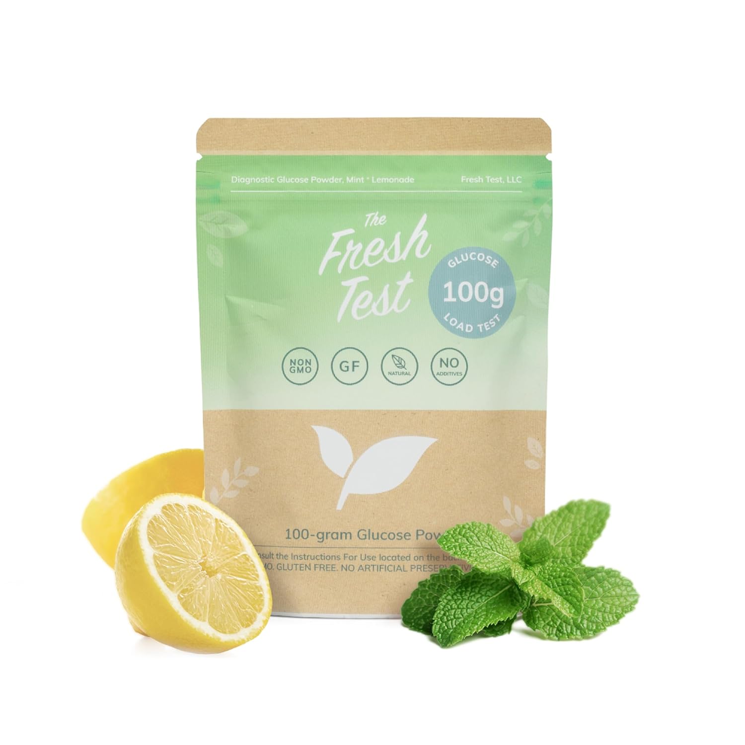 The Fresh Test, 100-gram Powder Drink Mix | Additive-Free, Non-GMO, Organic Ingredients | Mint Lemonade