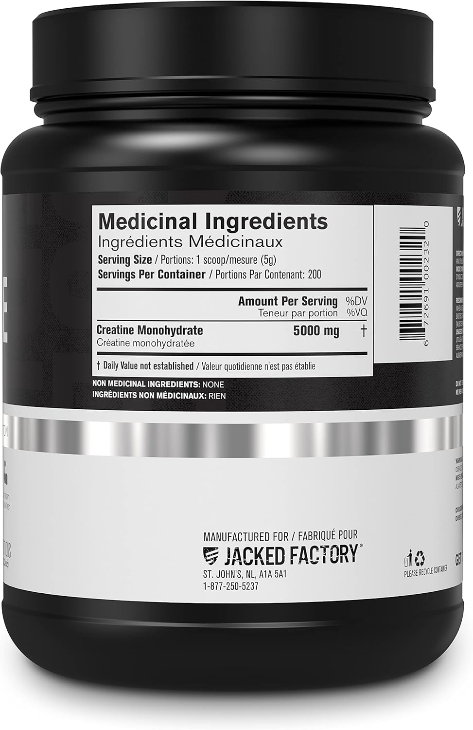 Jacked Factory Creatine Monohydrate Powder 1000g - 5g Daily Creatine Supplement for Men and Women, Vegan-Friendly, Third-Party Tested - 200 Servings, Unflavored