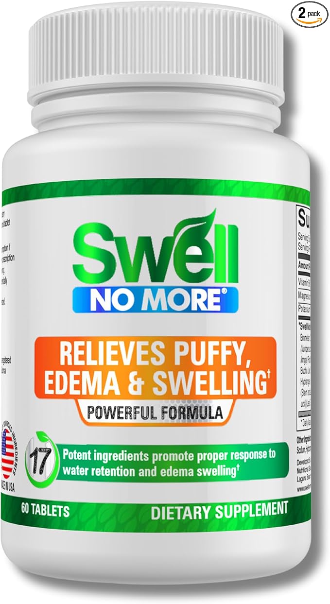 SwellNoMore Natural Supplement Reduces Water Retention, Bloating, Puffy Eyes, Swollen Feet, Swollen Legs, Swollen Ankles & Other Types of Edema & Swelling, Fast & Naturally -1 bottle (1 Month Supply)