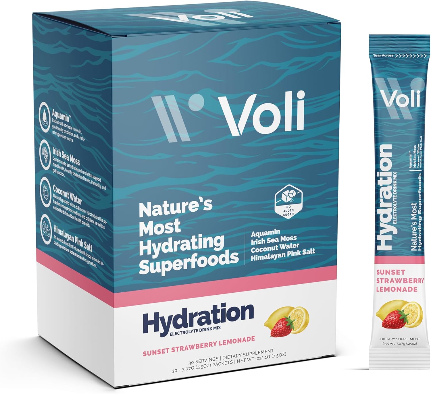 Voli Electrolytes Powder Packets | No Added Sugar Electrolyte Drink Mix for Hydration | Keto & Fasting Friendly, Natural Superfoods & Minerals | Strawberry Lemonade, 30-Count