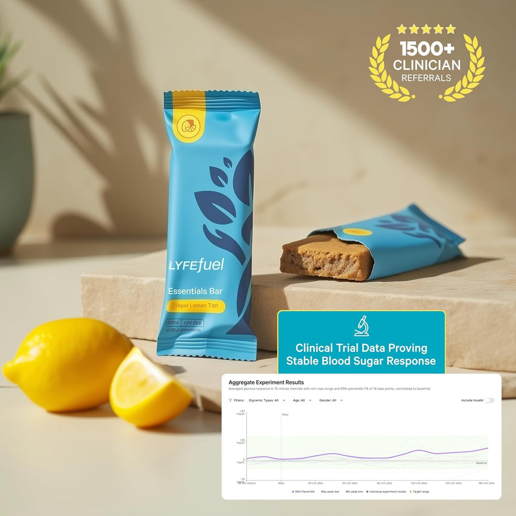 Essential Nutrition Bars by LyfeFuel | Vegan Protein Bar & Low Carb Meal Replacement for Intermittent Fasting and Hunger Control | 12g Plant-Based Protein, High Fiber, MCT Oil and 21 Organic Vitamins | No Sugar Alcohols (Lemon Ginger Tart) - 3 Pack