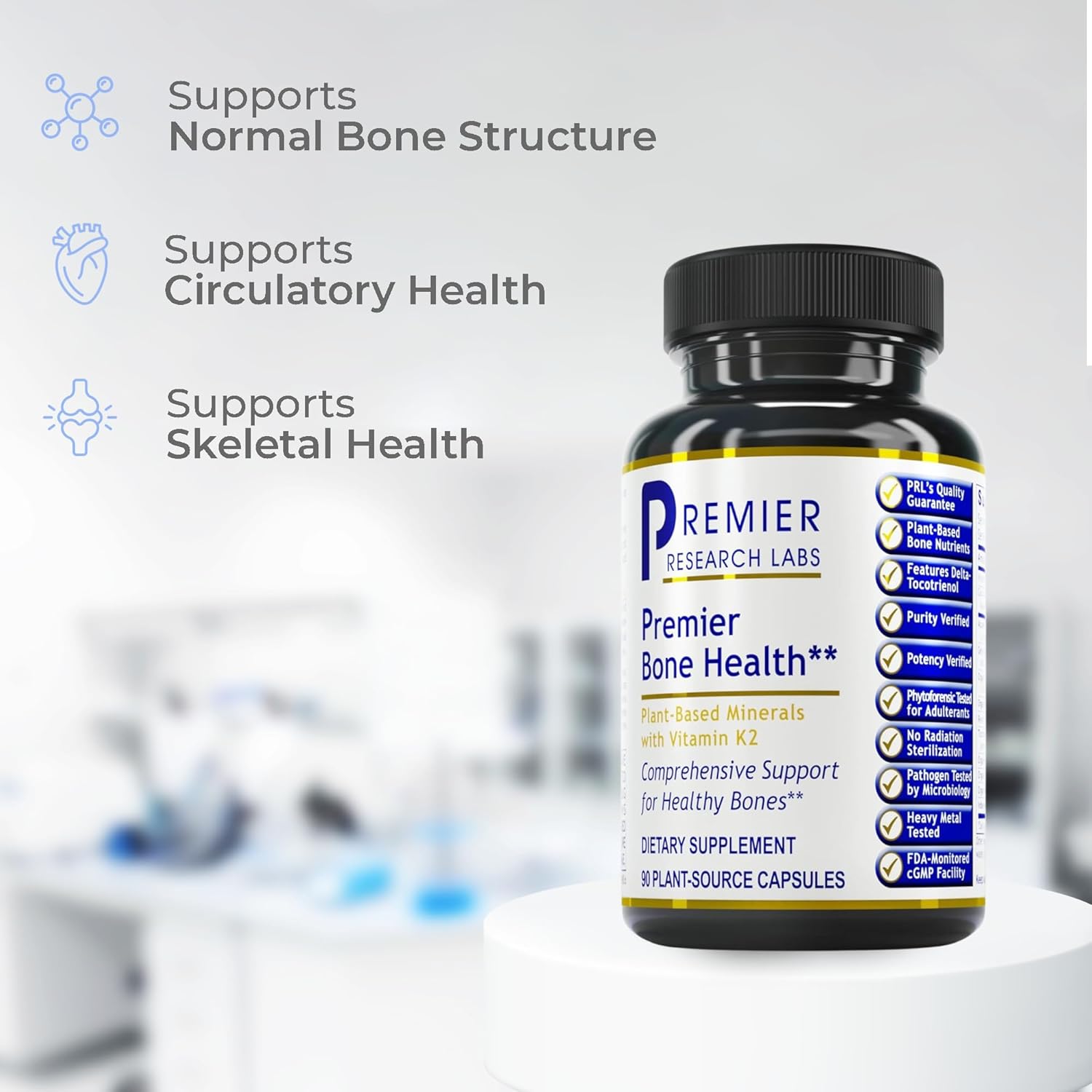Premier Research Labs Premier Bone Health - Bone Health Vitamins, Bone Strength Supplement for Women & Men, Calcium Supplement with Vitamin K2, Healthy Bone Support - 90 Capsules