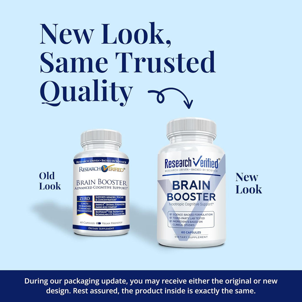 Brain Booster - Nootropic Supplement to Enhance Cognitive Function - 180 Vegan Friendly Capsules - 3 Bottles