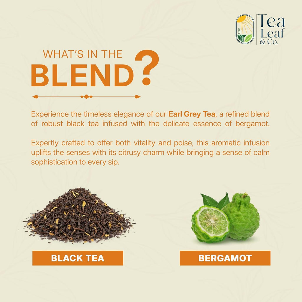 Tealeaf & Co. Earl Grey Black Tea Blended with Bergamot Extract (Loose Leaf Form) - Premium Sweet & Sour Flavored Tea - Contains Low Caffeine - Upto 50 Servings (3.52oz/100gm)