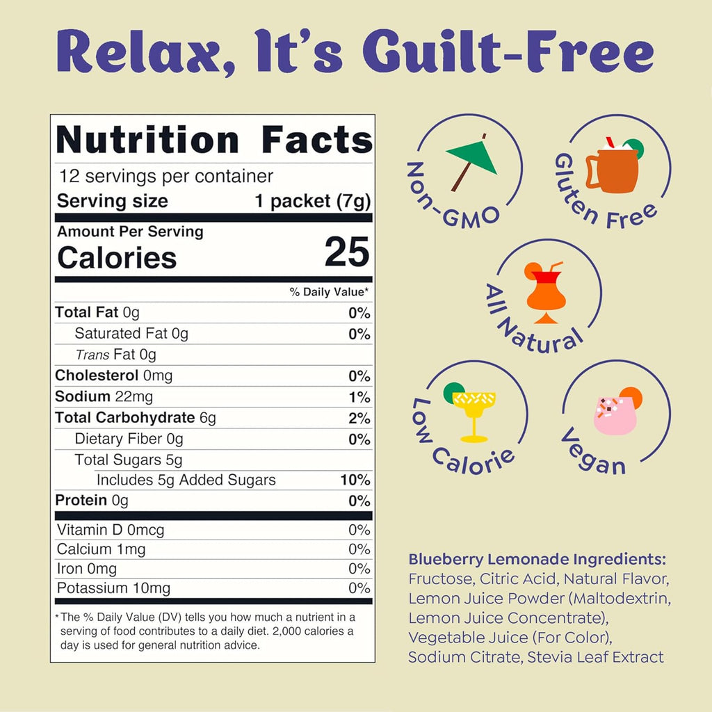 Craftmix Blueberry Lemonade Mix, 12 Packets, Easy Powder Drink with Real Fruit, Low-Sugar, Vegan, Low-Carb, Non-GMO, Dairy-Free, Gluten-Free, Flavored Water Enhancer, On-the-Go Water Flavoring Packets