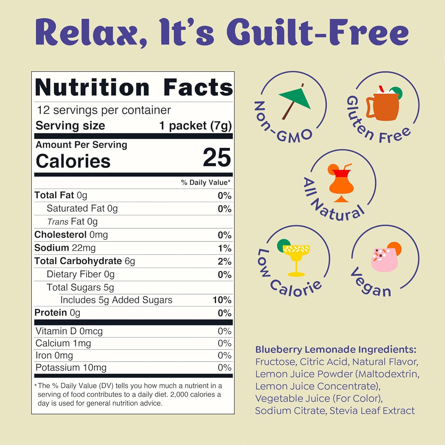 Craftmix Blueberry Lemonade Mix, 12 Packets, Easy Powder Drink with Real Fruit, Low-Sugar, Vegan, Low-Carb, Non-GMO, Dairy-Free, Gluten-Free, Flavored Water Enhancer, On-the-Go Water Flavoring Packets