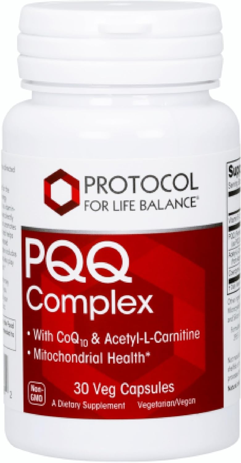 PROTOCOL FOR LIFE BALANCE PQQ Complex - Mitochondrial Health - with CoQ10 & L Carnitine - B Vitamin - Supplement for Energy - 30 Veg Caps