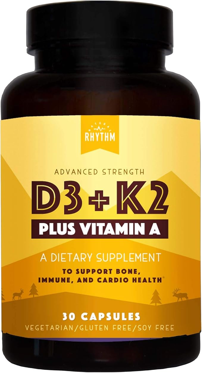 Natural Rhythm Triple Calm Magnesium 150 mg - 120 Capsules – Magnesium Complex Compound Supplement W/Natural Rhythm Vitamin D3 + K2 (MK7) Plus Vitamin A, for Bone, Heart, & Immune Health, 30 Capsules
