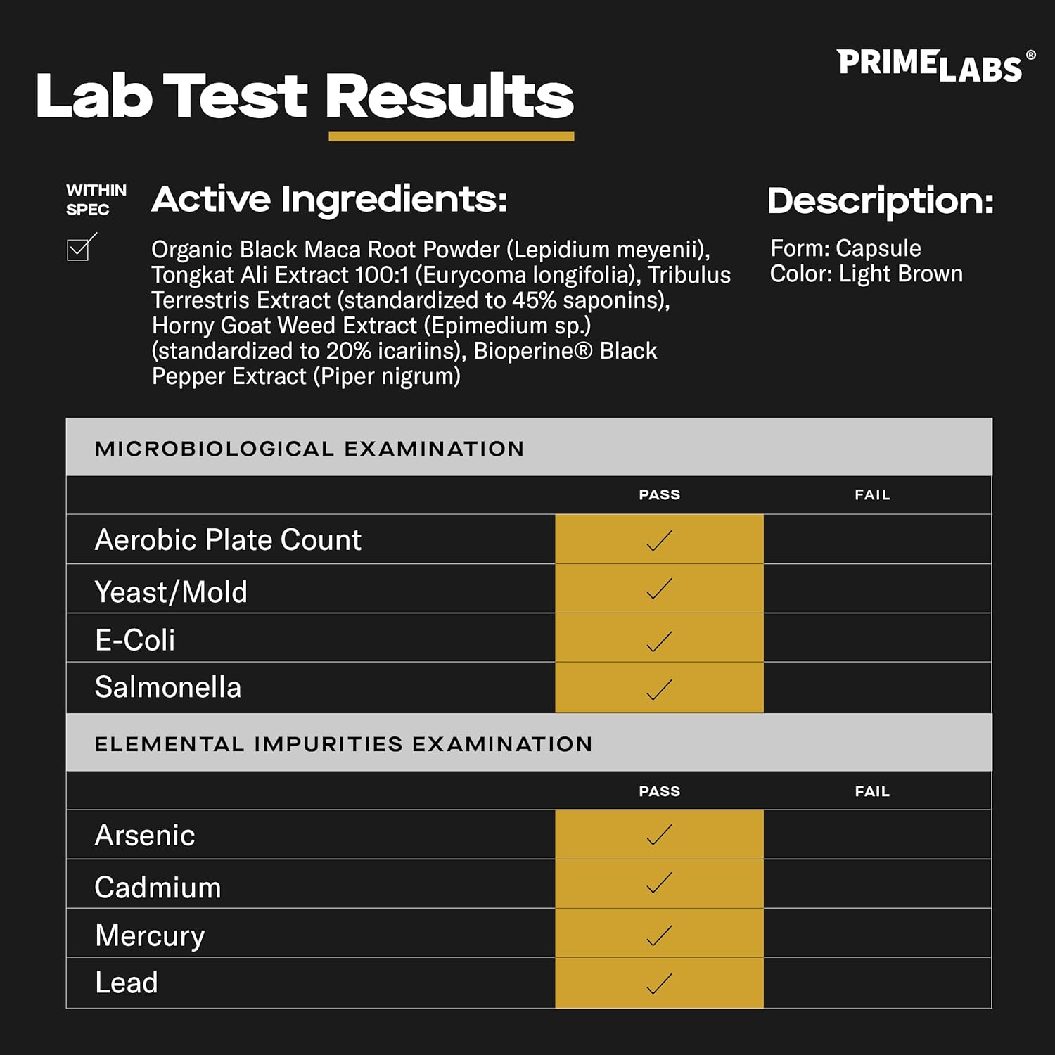 Prime Labs Tongkat Ali for Men - Plus Organic Black Maca Root and Tribulus Terrestris - Performance, Vitality, Energy - 60 Count