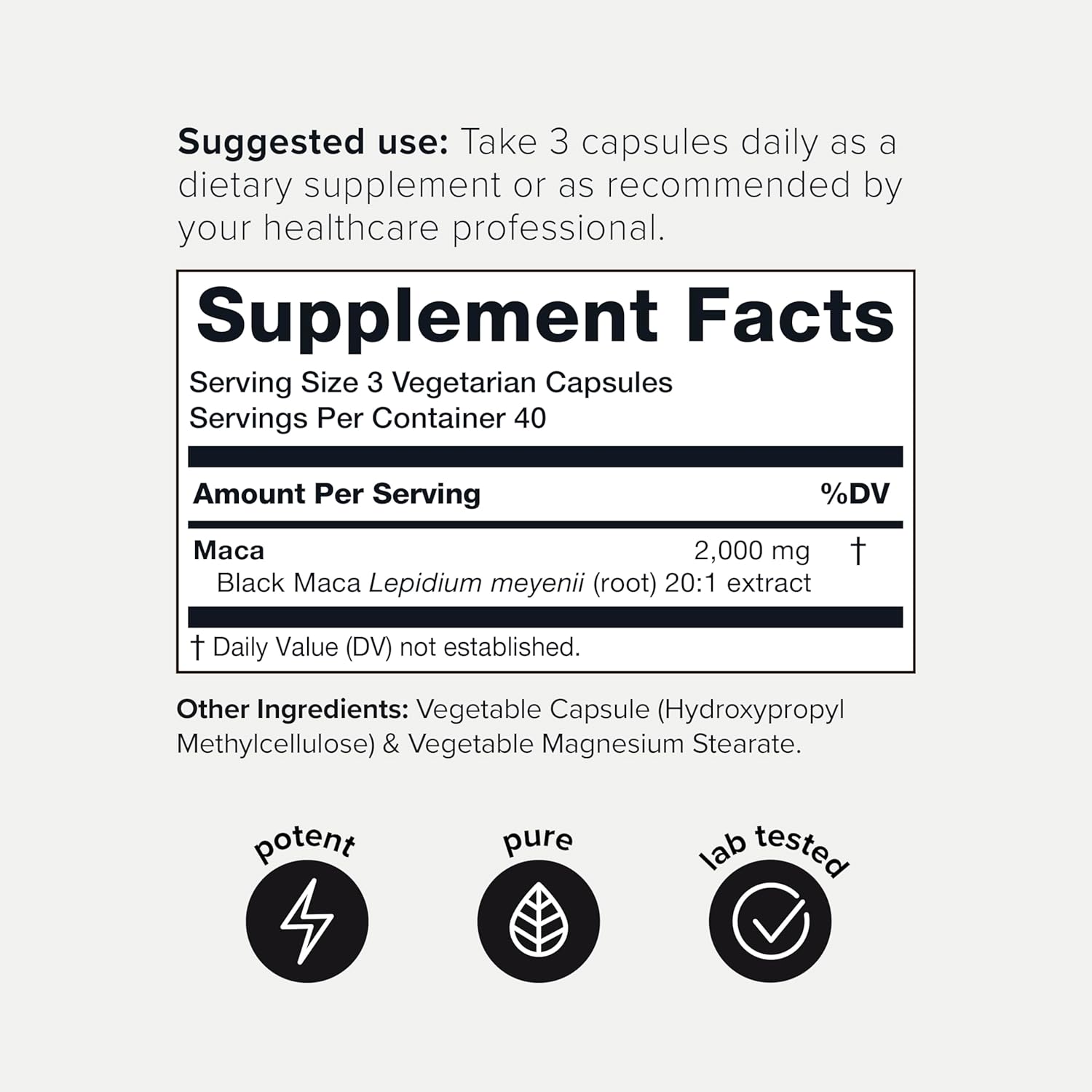 Black Maca Root - Ultra High Potency 20:1 Extract - Single Origin, Wildcrafted & Highly Concentrated - Third-Party Lab Tested - 120 Capsules