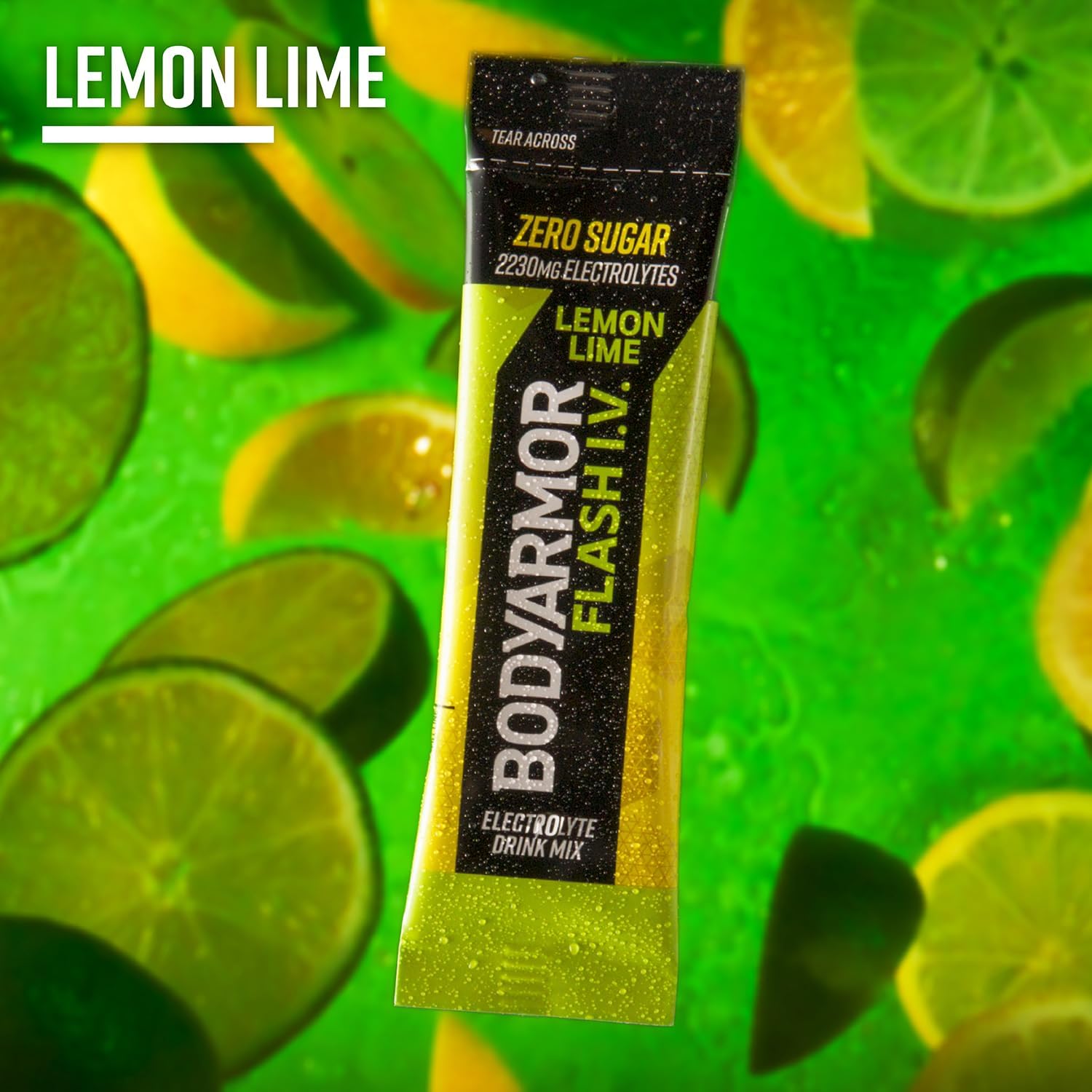 BODYARMOR Flash IV Electrolyte Packets, Lemon Lime - Zero Sugar Drink Mix, Single Serve Packs, Coconut Water Powder (6 Count) (Pack of 2)