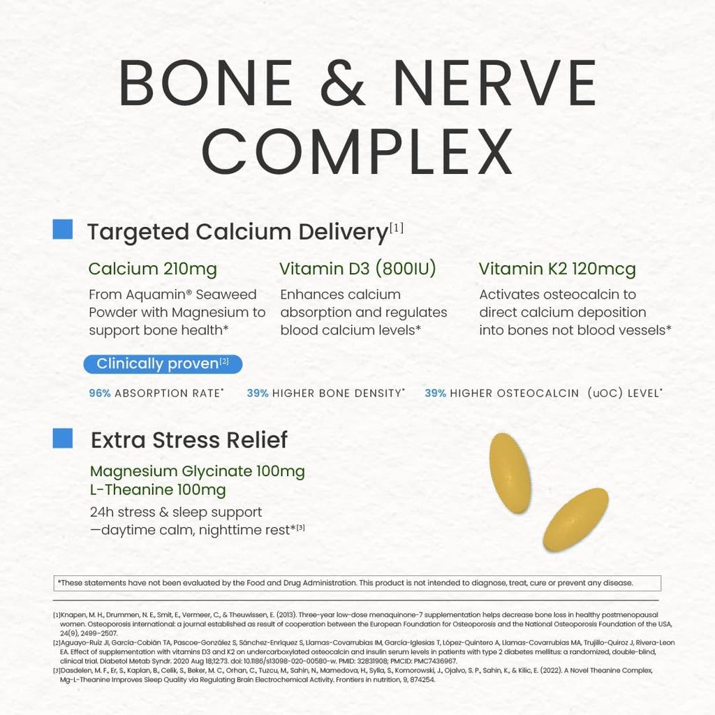 Bone & Nerve Complex | Bone Health, Nerve Function, Stress Relief, Cardiovascular Health | Vegan, Non-GMO, Made in USA, 90 Servings