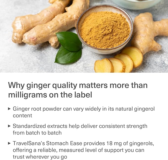 Organic Ginger Supplement | 18 mg Gingerols | 2,000 mg Raw Ginger Root Powder Eq. | 10:1 Extract | Supports Stomach Comfort* & Motion-Related Nausea* | Travel Essentials | 30 Veg Capsules