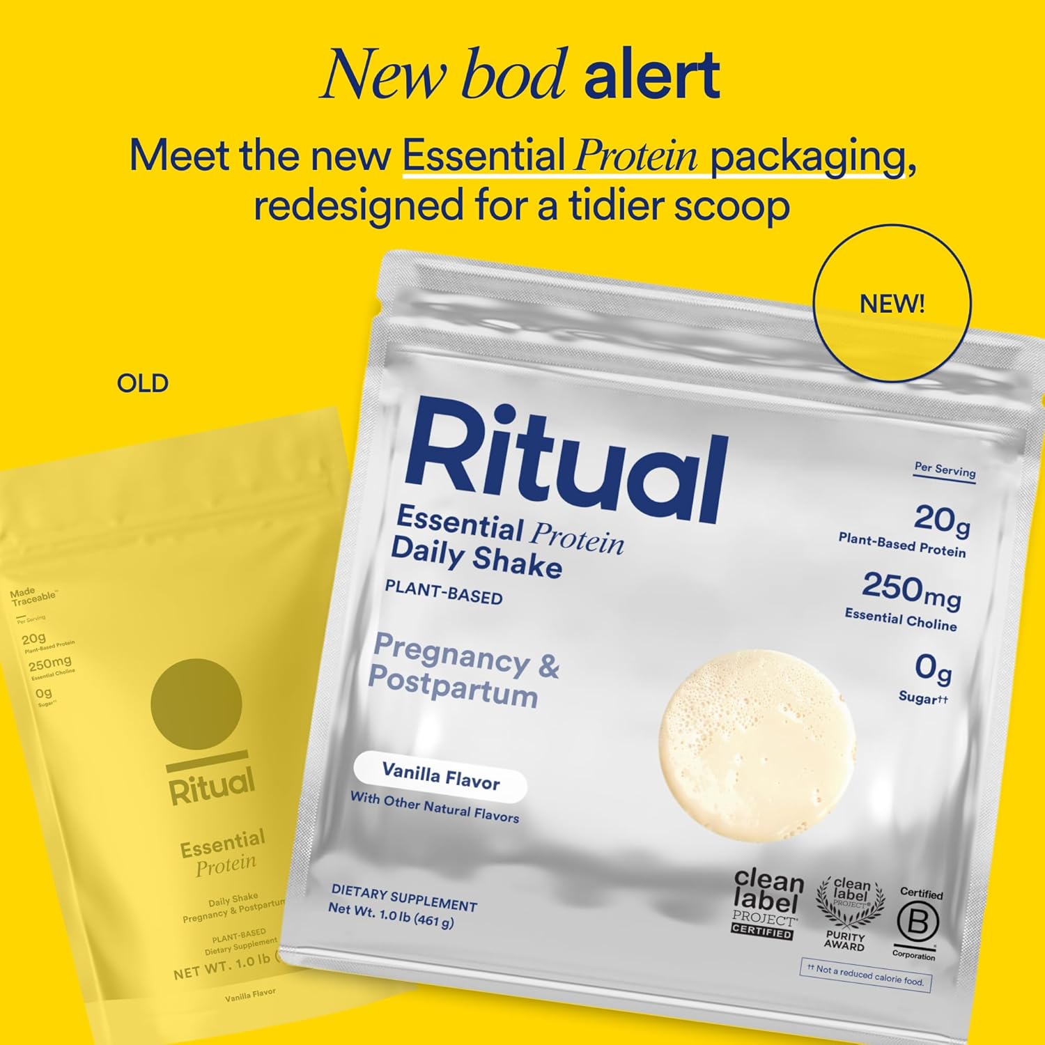 Ritual Prenatal Vegan Plant Based Protein Powder: Choline to Support Pregnancy, Postpartum, & Lactation, 20g Organic Pea Protein from Regenerative Farms in USA, Sugar Free†, Vanilla, 1 Lbs