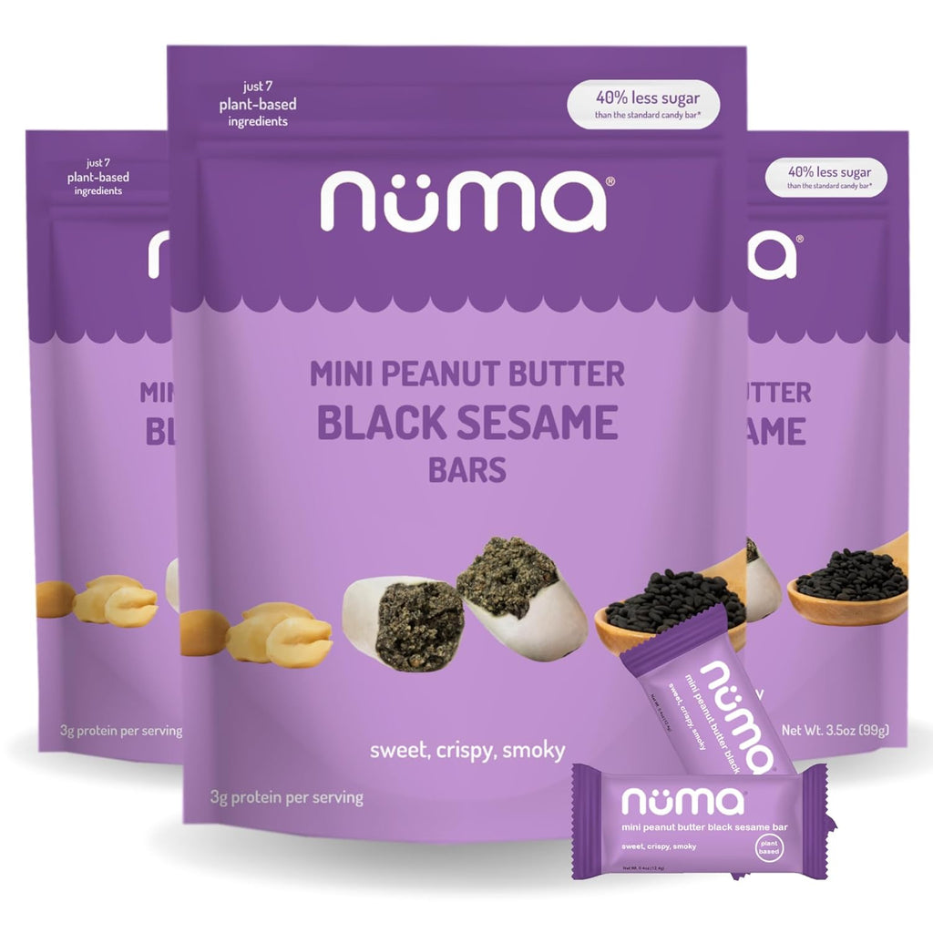 Mini Peanut Butter Black Sesame Bars – Vegan, Low Sugar, High Protein, Low Calorie, All Natural, Gluten Free – Crunchy Plant Based Snack – 3 Bags with 8 Individually Wrapped Pieces
