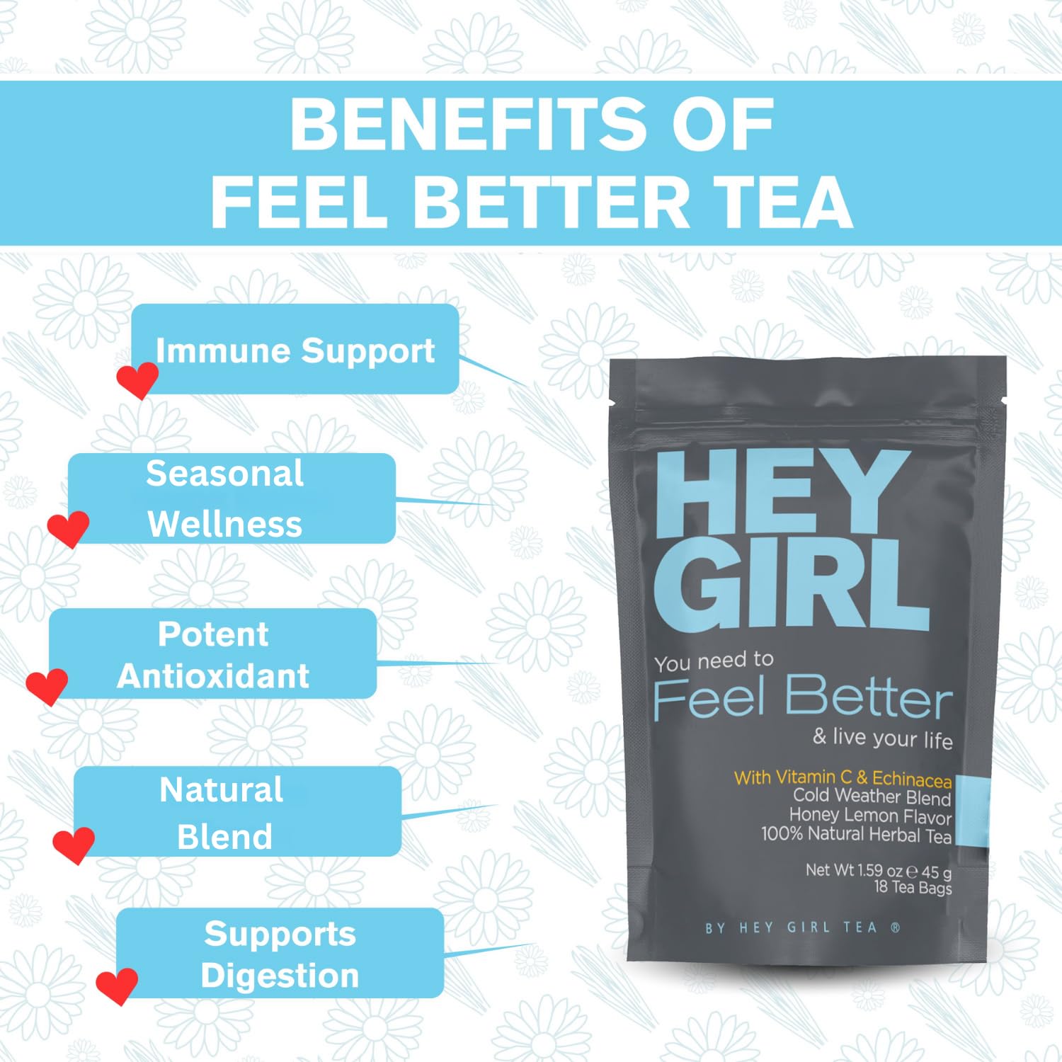 Herbal Lemon Ginger Tea for Cold, Cough, Sore Throat Coat, Immune Support - Get Well Gifts For Women - Elderberry, Echinacea, Ginseng, Lemongrass, Goldenseal - Sick Care Package Gifts for Tea Lovers