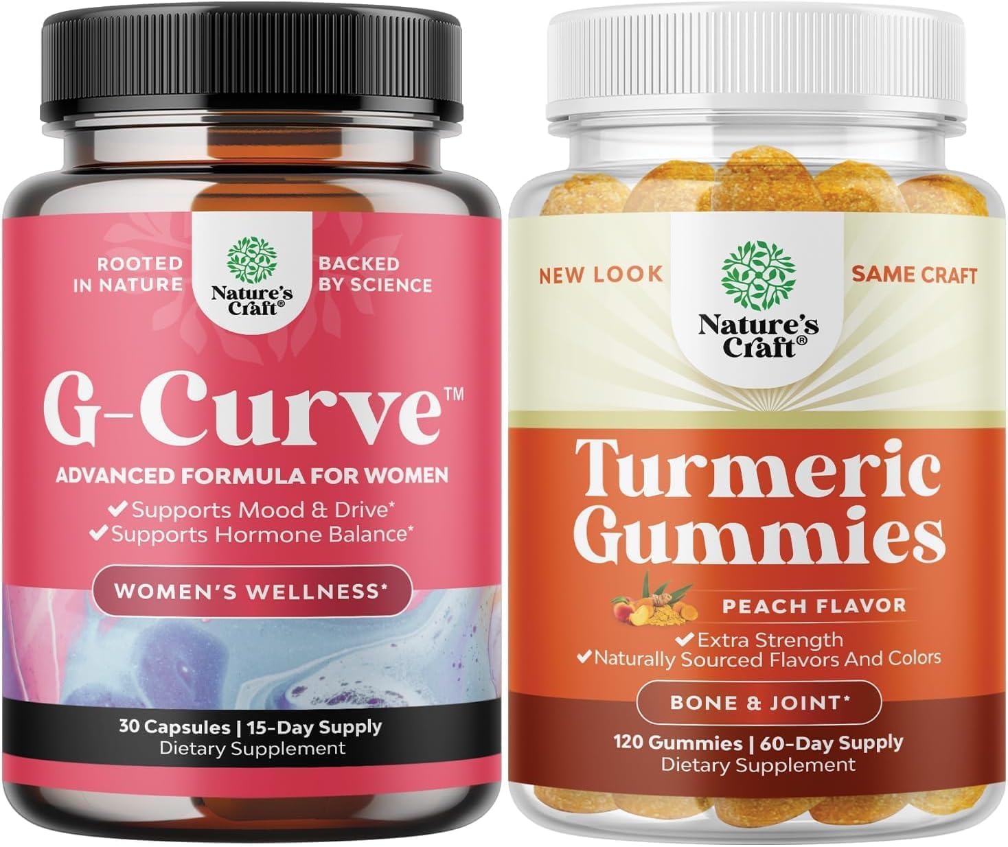 Bundle of G Curve Horny Goat Weed for Women for Enhanced Energy Mood and Performance and Turmeric Gummies for Adults Peach Flavor - Extra Strength Joint Support Gummies