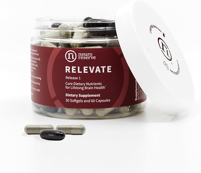 RELEVATE Brain Health Supplement; Memory, Focus, Energy, Sleep, Eyes & Healthy Aging; Doctor Formulated; Quercetin, Lutein, Magnesium Glycinate, Omega 3 DHA EPA, Vitamin B12, B3, D3