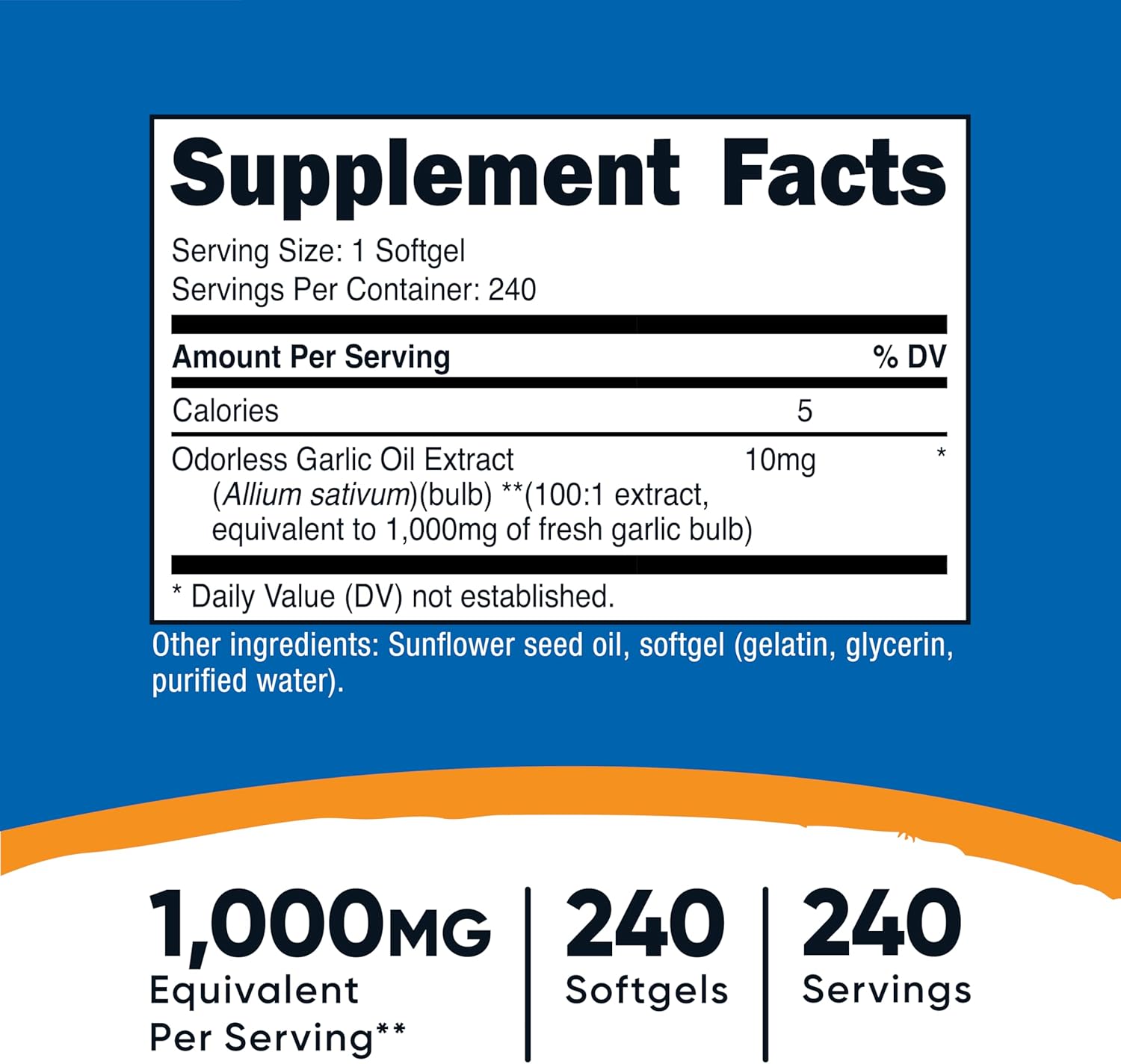 Nutricost Garlic 1000mg, 240 Softgels - Odorless, Premium Gluten Free Supplement