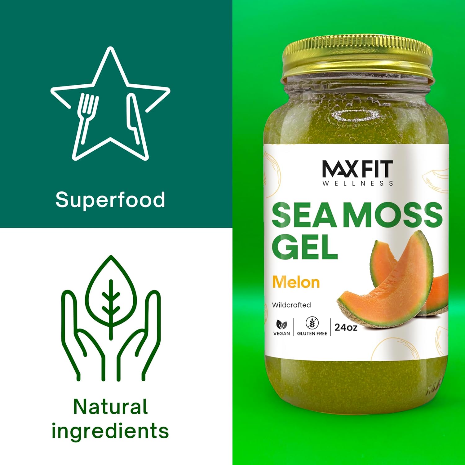 Sea Moss Gel Melon Wild-Harvested 24oz Wildсrafted Gold Sea Moss Gel from Saint Lucia | 92 Vitamins and Minerals | Vegan Superfood
