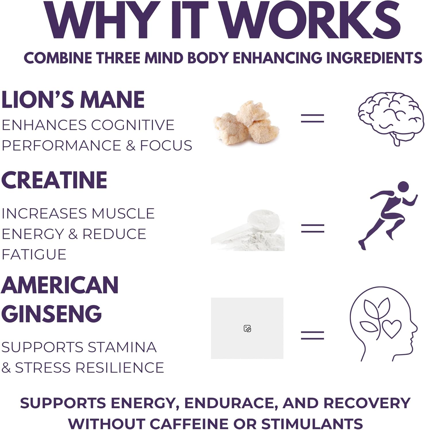 Pre-Workout Supplement - Focus & Performance Stack with Lion’s Mane, Creatine, American Ginseng & Beta-Glucans – Natural Energy & Endurance Without Caffeine - 60 Vegan Capsules
