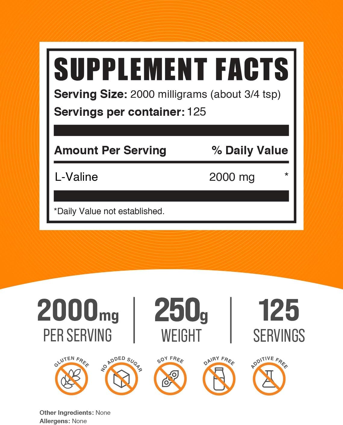 BulkSupplements.com L-Valine Powder - Valine Supplement, BCAA Supplement, Amino Acid Powder - Unflavored & Gluten Free, 2g per Serving, 250g (8.8 oz) (Pack of 1)