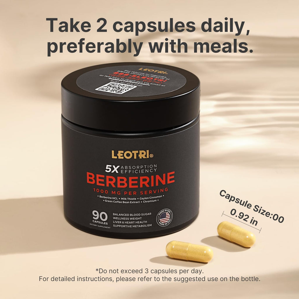 Berberine 1000mg with Ceylon Cinnamon, Chromium & Milk Thistle – GLP-1 Glucose & Metabolic Support Supplement – 90 Capsules, Made in USA