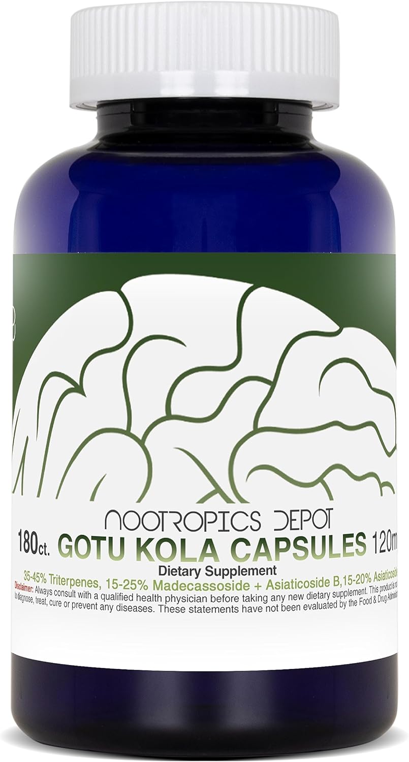 Nootropics Depot Gotu Kola Extract Capsules | 120mg | 180 Count | Acid Resistant | Centella asiatica | 35-45% Triterpenes | Supports Healthy Stress Levels | Promotes Memory Enhancement