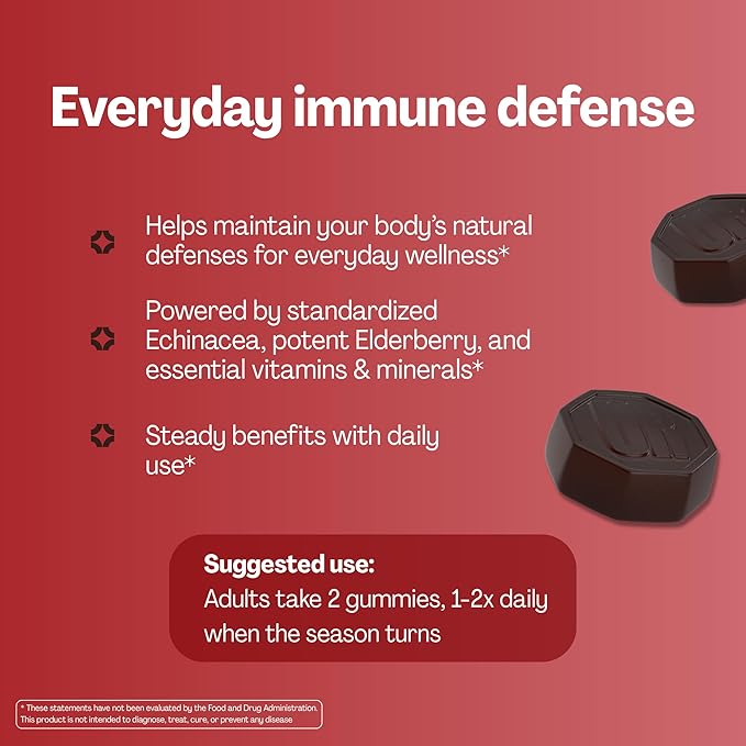 URVI® Immune Support Gummies - Vitamin C, D3 K2, E, Niacin, Zinc & Selenium with Elderberry & Echinacea - Multivitamin, Antioxidants, Immunity Supplement - Vegetarian & Sugar Free - 60 Count