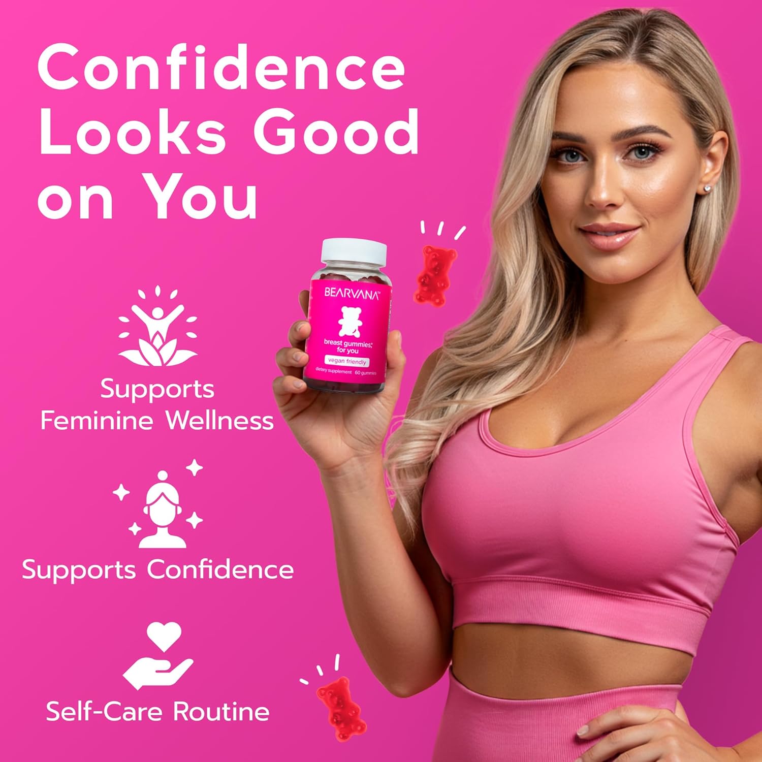 BEARVANA Top Support Gummies for Women | Support Natural Balance and Confidence | Fitness Supplement | Essential Vitamins | 9 Herbs Including Fenugreek, Flaxseed, Dong Quai| Berry Flavor | 60 Gummies