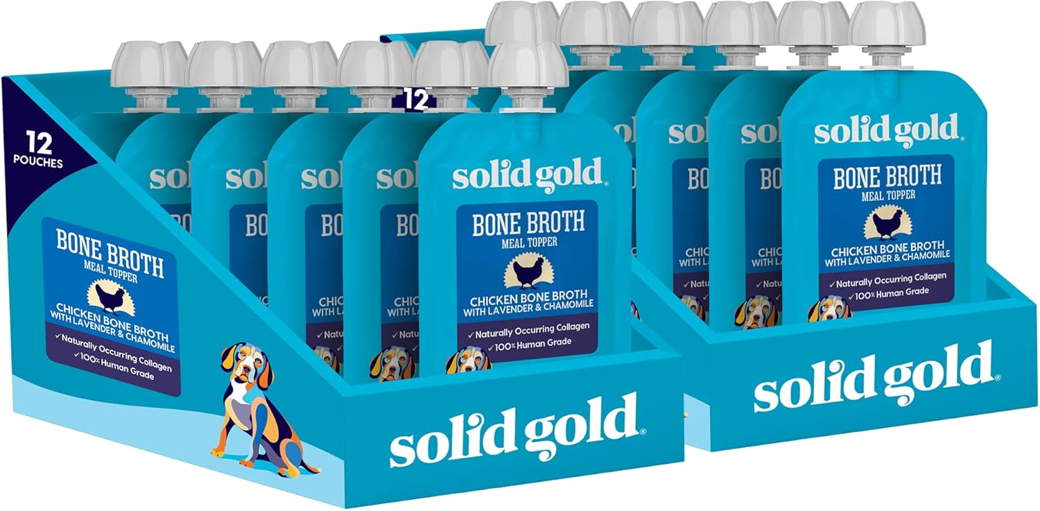 Solid Gold Chicken Bone Broth for Dogs - Limited Ingredient Bone Broth Dog Food Toppers for Picky Eaters with Collagen & Superfoods - Dog Gravy Topper for Dry Food - Gut Health & Hydration - 12 Pack