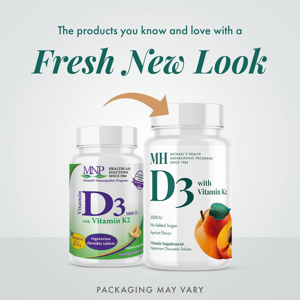 MICHAEL'S Health Naturopathic Programs Vitamin D3 with K2 - 90 Chewable Tablets - Apricot Flavor - Skeletal & Immune System Support - No Added Sugar - Vegetarian & Kosher - 90 Servings