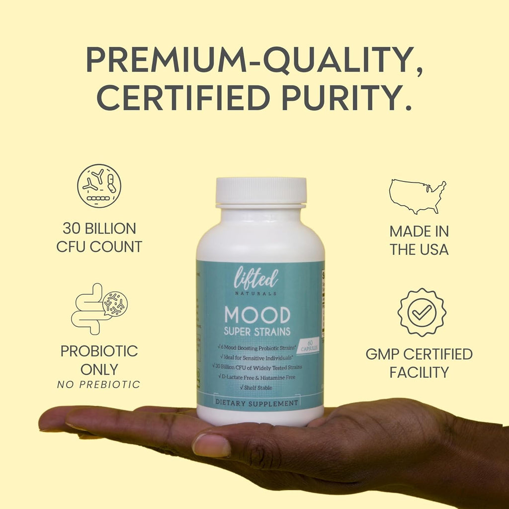 Probiotics - Mood Super Strains Probiotic - Naturally Supports Digestion & Mood - Histamine-Free Probiotics w/ L Rhamnosus GG, Shelf Stable Probiotic Supplement, 60 Day Supply, Non-GMO, VEGAN