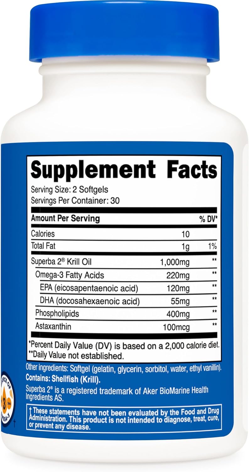 Nutricost Krill Oil 1000mg, 60 Softgels - Omega-3 EPA-DHA Krill Oil Supplement, with Superbakrill
