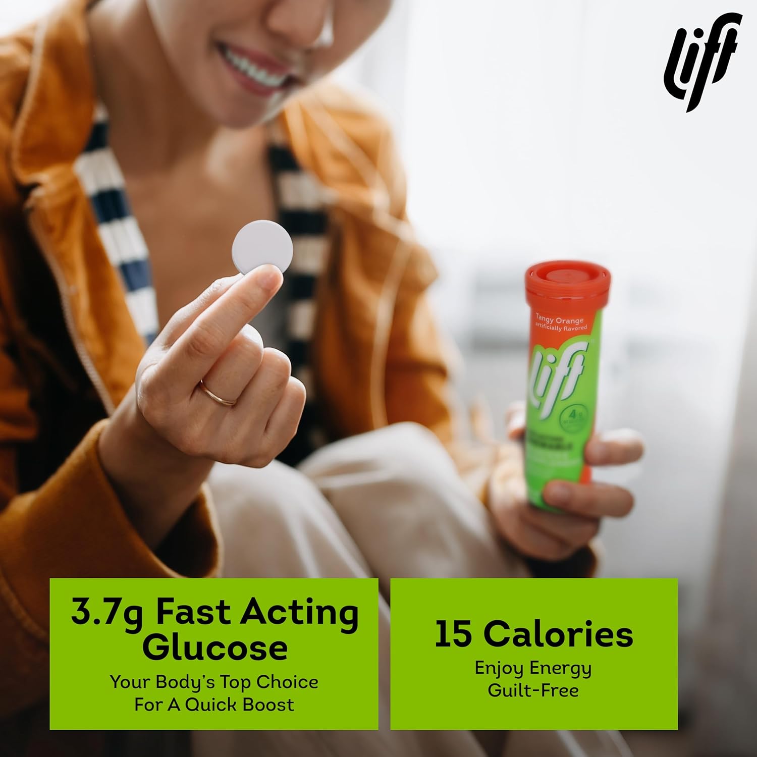 Lift Glucose Fast-Acting Glucose Chewable Energy Tablets, Orange, 10 ct Tube (Pack of 12)
