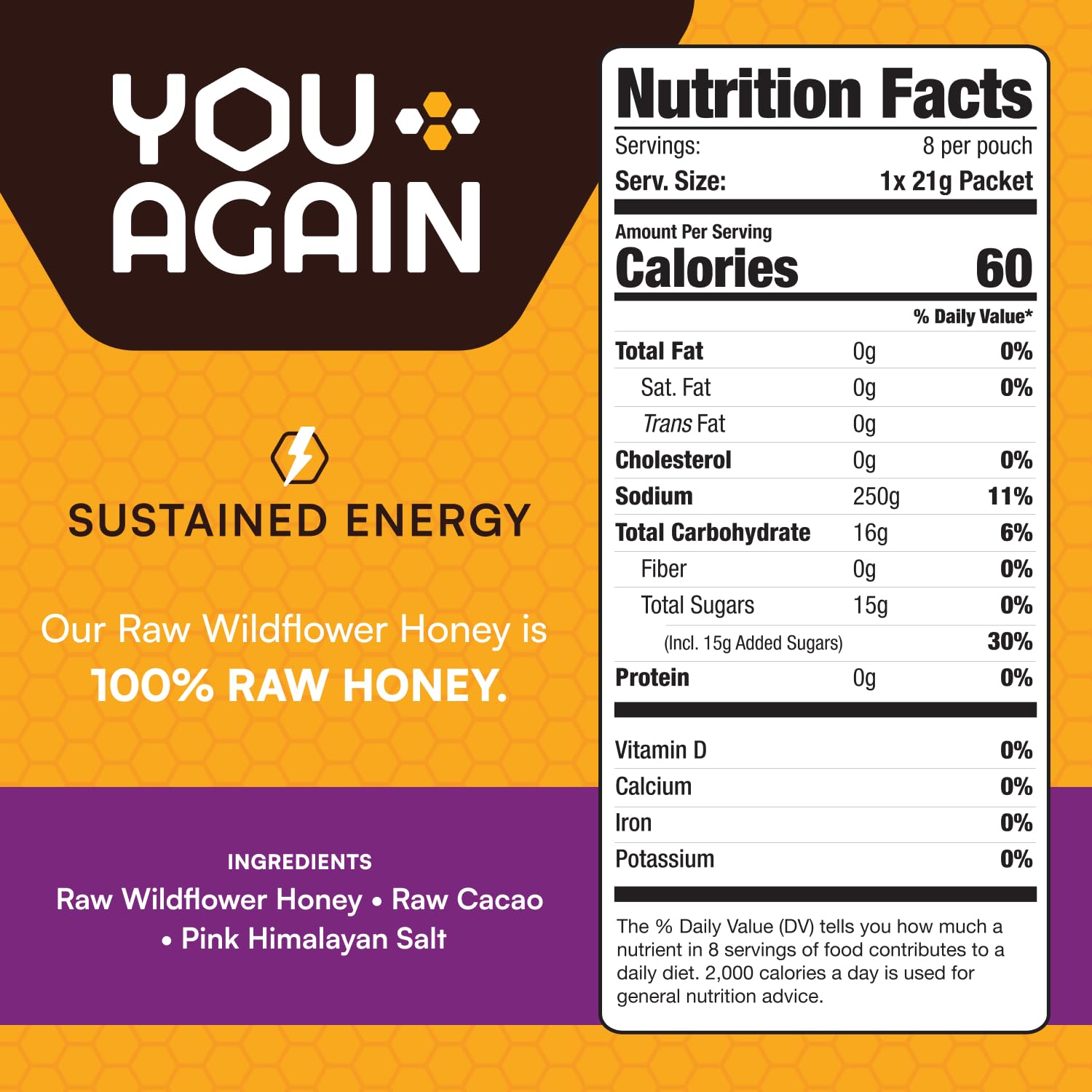 You Again Super Honey Clean Energy Gel, Himalayan Salted Cacao | Electrolyte Replenishment Running Fuel | Endurance Workouts & Cycling Gel | Paleo & Carnivore Snack | Gluten-Free | USA Made | 24-Pack