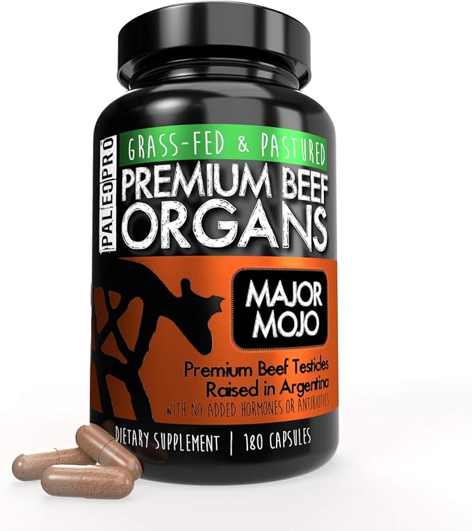 Paleo Pro O.G. Blend Premium Beef Organs Capsules, Kidney, Heart, Liver, Spleen and Pancreas from Grass Fed & Pastured Cows, Dietary Supplement, No GMO, 180 Capsules (Beef Testicles)