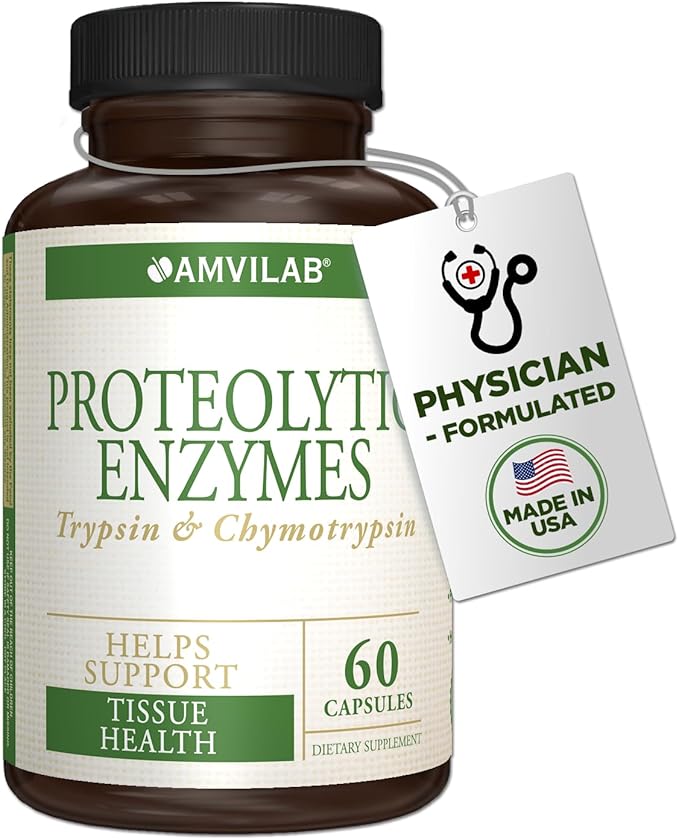 Proteolytic Enzymes with Trypsin & Chymotrypsin - Digestive Enzyme Support - Helps Maintain Tissue, Immune & Circulatory Health | Made in USA | Dietary Supplement - 60 Capsules