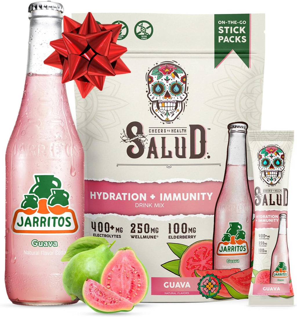 Salud x Jarritos 2-in-1 Hydration Packets + Immunity Electrolytes Powder, Guava - Agua Fresca Drink Mix, Elderberry, Dairy & Soy Free, Non-GMO, Gluten Free, Vegan, 1g Sugar (15 Servings)