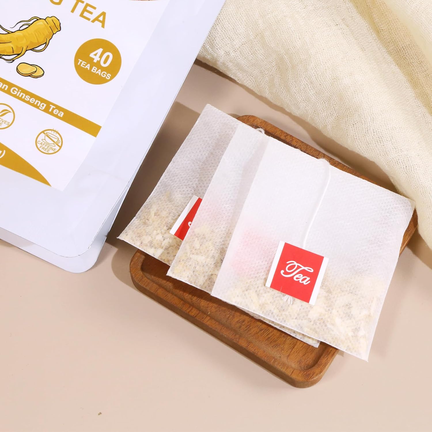 TEARELAE - Ginseng Tea, 40 Count - Pure Ginseng Root Tea Bags - Smooth Flavor - Boost Energy and Focus - Non-GMO - Caffeine-Free
