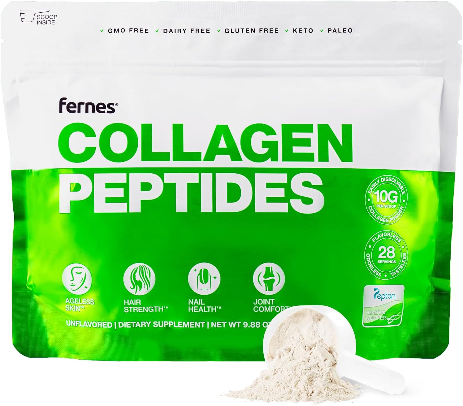 Hydrolyzed Collagen Peptides Supplement for Women & Men - Joint, Hair, Skin & Nails Support - Grass Fed Type I & III - Keto, Paleo - 28 Servings, 9.88 oz, Unflavored Powder
